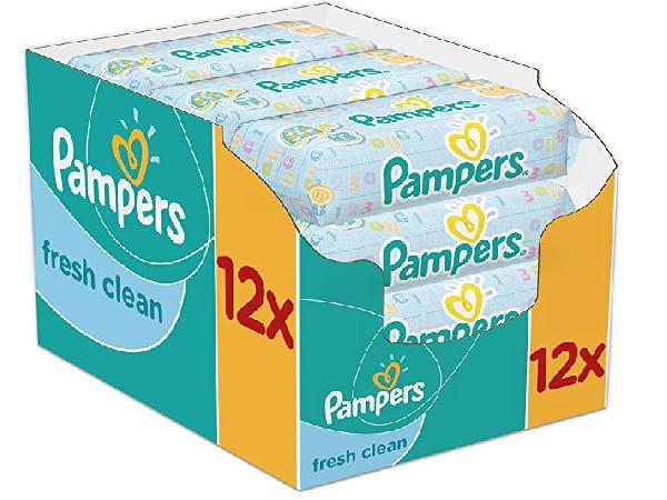 Pampers, Salviette umide Fresh Clean, confezione mensile doppia, 768 pz. (12 confezioni da 64 pz.)